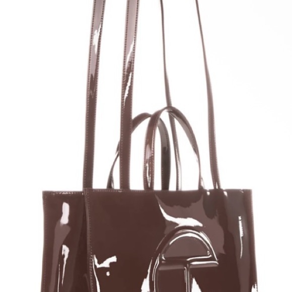 Telfar Chocolate Patent Tote | Medium | Vegan Leather - Picture 2 of 12